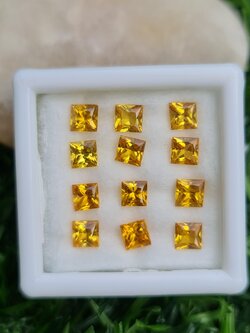 พลอย บุษราคัม yellow sapphire 3.33 กะรัต (Cts.) 12 เม็ด (Pcs.) พลอยแท้ อัญมณีมงคลประจําวันเกิด เครื่องประดับพลอย