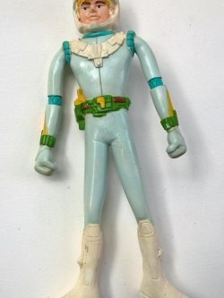 ตุ๊กตายางดัด ชุดสีฟ้าอ่อน รองเท้าบู๊ธขาว หมวกเสือ Steel Wheel Panther สตีลวีล แพนเธอร์ จากการ์ตูนเรื่อง กัปตันฟิวเจอร์