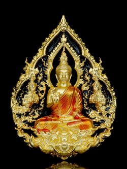 พระพุทธประทานพร รุ่น พุทธบารมี รหัส5 เนื้อบรอนซ์ชุบทองลงยาดำ องค์ชุบทองลงยาจีวร