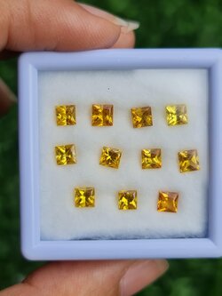 พลอย บุษราคัม yellow sapphire 4.52 กะรัต (Cts.) 11 เม็ด (Pcs.) พลอยแท้ อัญมณีมงคลประจําวันเกิด เครื่องประดับพลอย