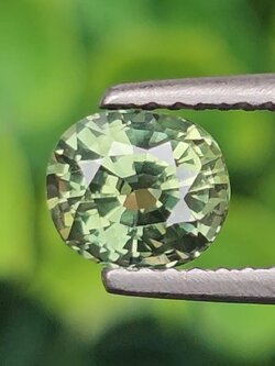 พลอย เขียวส่อง Green Sapphire 1.24 กะรัต (Cts.) พลอยแท้ อัญมณีมงคลประจําวันเกิด เครื่องประดับพลอย