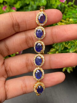 สร้อยข้อมือ พลอยแท้ ไพลิน Blue Sapphire Bracelet 15.18 กะรัต 6 เม็ด พลอยแท้ อัญมณีมงคลประจําวันเกิด เครื่องประดับพลอย