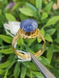แหวน พลอยแท้ ไพลินพม่า ดิบ (Size) 58 Blue Sapphire Silver Ring ตัวเรือนเงินชุบทอง