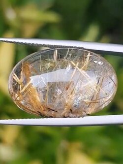 ไหมทอง ควอตซ์ Golden Rutilated Quartz 32.0 กะรัต Cts.พลอยแท้ อัญมณีมงคลประจําวันเกิด เครื่องประดับพลอย