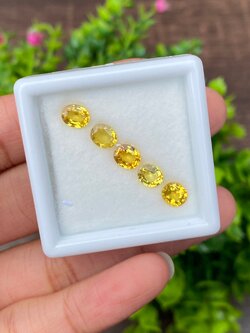 พลอย บุษราคัม yellow sapphire 3.94 กะรัต (Cts.) 5 เม็ด (Pcs.) พลอยแท้ อัญมณีมงคลประจําวันเกิด เครื่องประดับพลอย