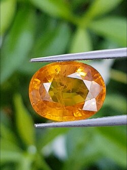 พลอย บุษราคัม yellow sapphire 5.42 กะรัต (Cts.) เผา be พลอยแท้ อัญมณีมงคลประจําวันเกิด เครื่องประดับพลอย