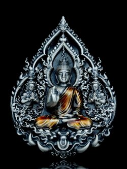 พระพุทธประทานพร รุ่น พุทธบารมี รหัส11 เนื้อบรอนซ์ชุบเงินซาติน องค์ลงยาจีวร