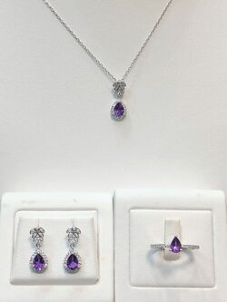 ชุดเครื่องประดับพลอย อเมทิส Amethyst Jewelry ตัวเรือนเงินแท้ ชุบทองคำขาว เพชร CZ คัดคุณภาพ