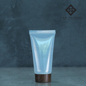 หลอดโฟมใส 50g. ฝาเกลียวลายไม้เข้ม