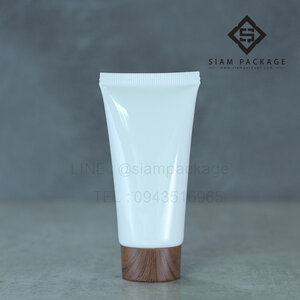 หลอดโฟม 30g. หลอดขาวฝาเกลียวสีลายไม้เข้ม