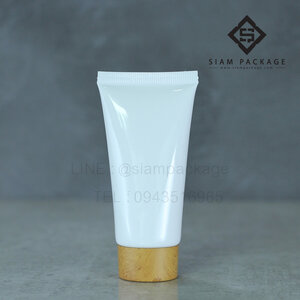 หลอดโฟม 30g. หลอดขาวฝาเกลียวลายไม้อ่อน