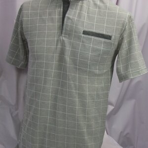 โปโลลำลอง คอตั้ง ผ้าคอตต้อนลายตา เฉดสีเทากลาง