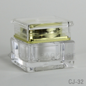 กระปุก อะคริลิค เหลี่ยม ฝาทอง รหัส CJ-32