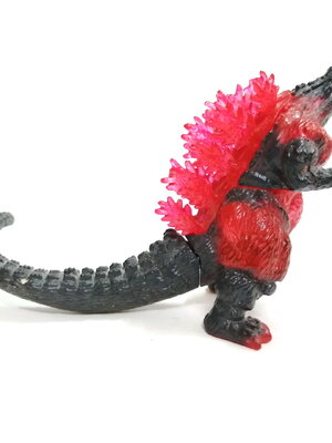 กาชาปอง ยางตัน เบิร์นนิ่ง ก๊อตซิลล่า ขนาด 2.5 นิ้ว ส่วนครีบและต้นขาใส สีแดง สภาพดี มีรอยบ้าง