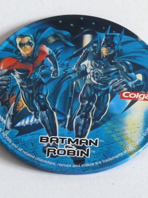 จานรองแก้วเก่า Batman&Robin ของสะสมจาก ยาสีฟัน Colgate