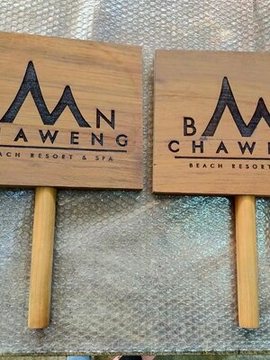 งานป้ายไม้สัก cnc ฉลุอักษรลงสี
