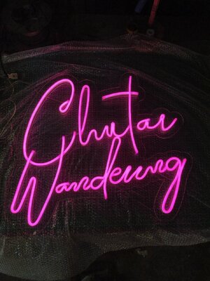 ป้ายไฟนีออนดัดLED แสงสีชมพู อะคริลิคใสรองหลัง