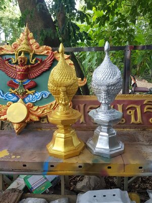 พานพุ่มไฟเบอร์กลาส เงิน-ทอง