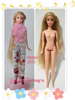 ตุ๊กตาบาร์บี้ เจ้าหญิงราพันเซล แถมชุด**แขนหลวมบ้าง Princess Rapunzel จากดิสนีย์ ปริ๊นเซส Disney Princess หน้าสวย ผมทองยาวสลวย รุ่นขาแข็ง หักงอไม่ได้ ของแท้แมทเทบปี 2012 Made in Indonesia, **ปลายผมมีตำหนิเล็กน้อยตามภาพ
