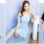 พร้อมส่ง ชุดราตรียาว เพื่อนเจ้าสาว สีฟ้า กระโปรงตาข่าย ใส่แบบแขนกุด หรือ ปิดไหล่ก็ได้ ซิปข้างลำตัว (จับสม๊อกด้านหลัง) ** เหลือเฉพาะไซส์เล็ก **