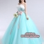 พร้อมเช่า ชุดแฟนซี ชุดราตรียาว สีฟ้ามิ้นต์ แต่งลูกไม้ขาว ช่วงอกปักเลื่อม