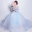 Pre-order ชุดแฟนซี ชุดเจ้าสาว ชุดราตรียาว สีฟ้า แขนโคมไฟ กระโปรงพองสวย เชือกผูกหลัง