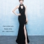 Pre-order ชุดราตรียาวคล้องคอทรงหางปลาสีดำ คอเว้าลึก แต่งลูกปัดเรียบหรู ซิปหลัง