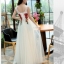 Pre-order ชุดราตรียาว แขนกุด ปักดอกไม้สามมิติช่วงอก กระโปรงตาข่าย เชือกผูกหลัง