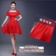 Pre-order ชุดราตรีสั้น สีแดง เรียบหรู แขนตุ๊กตา เนื้อซาติน + ผ้าโปร่ง มีซับใน เข็มกลัดโบว์ติดด้านหลัง (เชือกผูกหลัง) สำเนา สำเนา