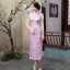 กี่เพ้า สีชมพู ลายดอกบ๊วย Cherry Blossom ผ้าไหมจีน กุ๊นขอบ ตัดเย็บอย่างดี สำเนา