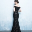 Pre-order ชุดราตรียาวแบบปาดไหล่ทรงหางปลา สีดำปักเลื่อมสวยหรู