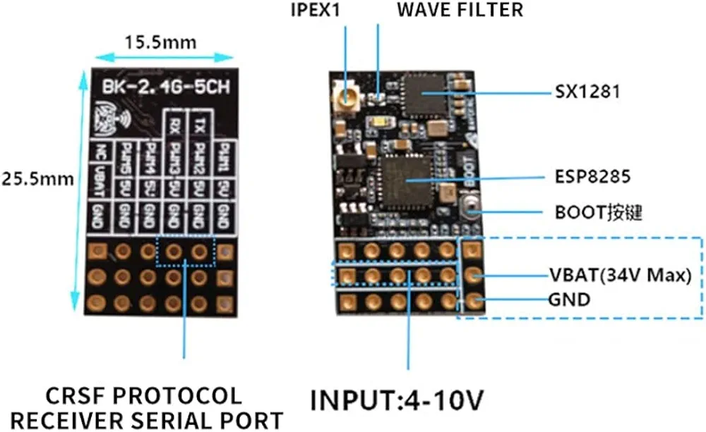 รีซีฟ ELRS แบบ PWM ต่อเซอร์โว สปีด ได้เลย ระบบ ExpressLRS 2.4GHz Mini Receiver PWM Output มีช่องวัดแบตลำแสดงบนรีโมท